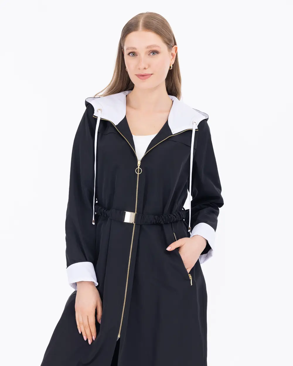 Hooded Collar Belted Trench Coat