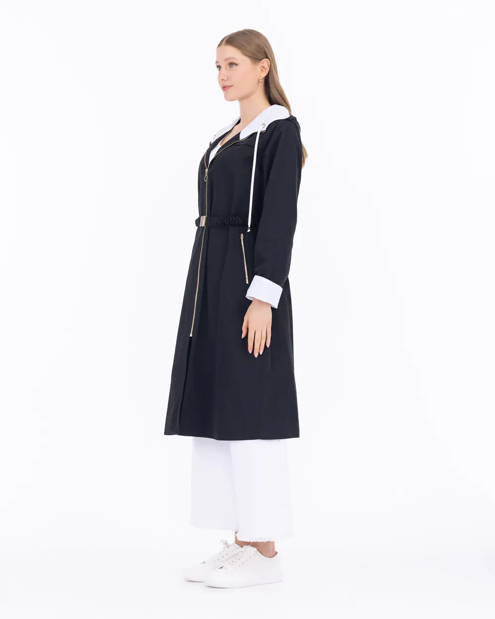 Hooded Collar Belted Trench Coat