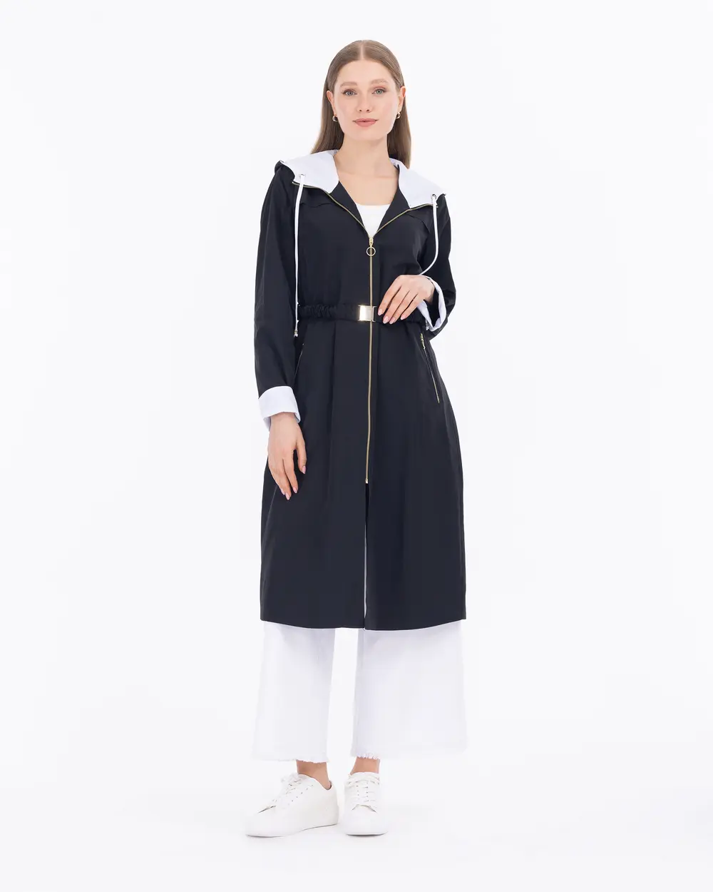 Hooded Collar Belted Trench Coat