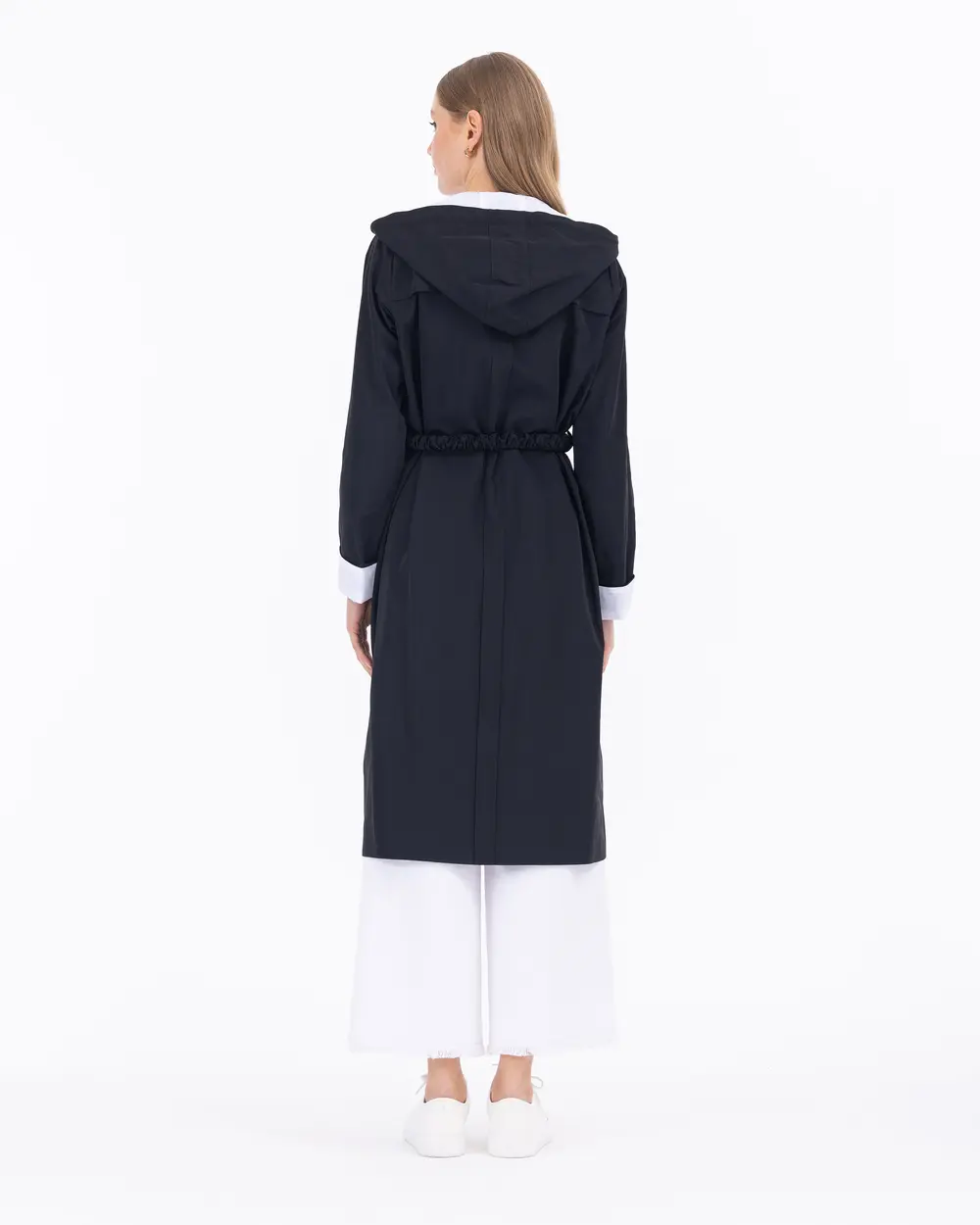 Hooded Collar Belted Trench Coat