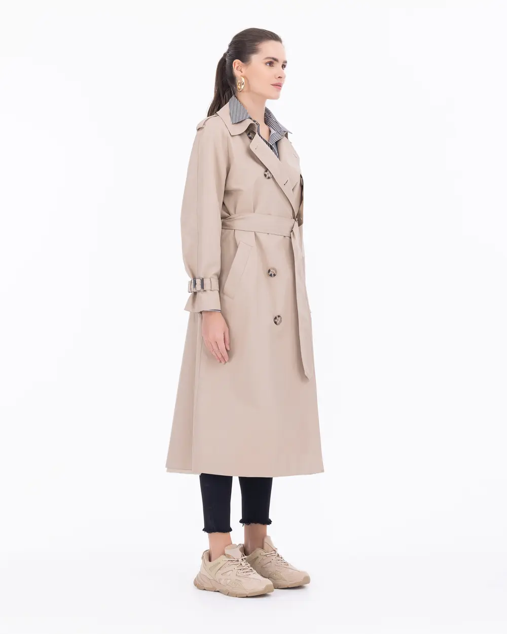 Belted Midi Length Classic Trench Coat