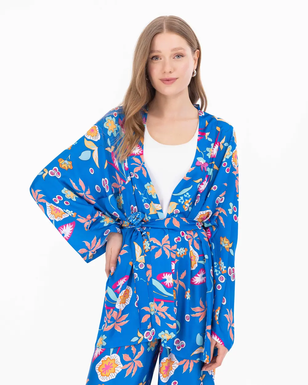 Patterned Bat Sleeve Kimono