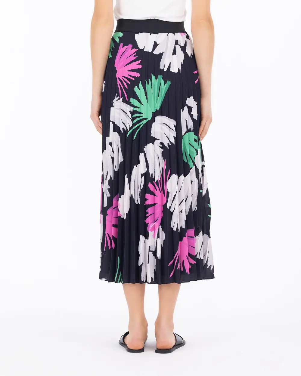 Tropical Patterned Pleated Skirt