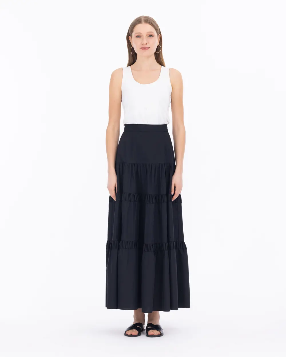 Ankle-Length Layered Cotton Skirt
