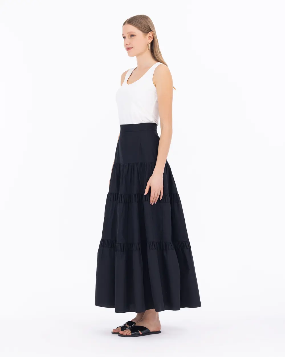 Ankle-Length Layered Cotton Skirt