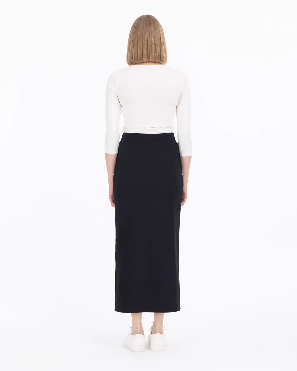 Knitted Fabric Slit Midi Skirt