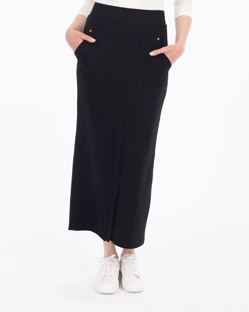 Knitted Fabric Slit Midi Skirt