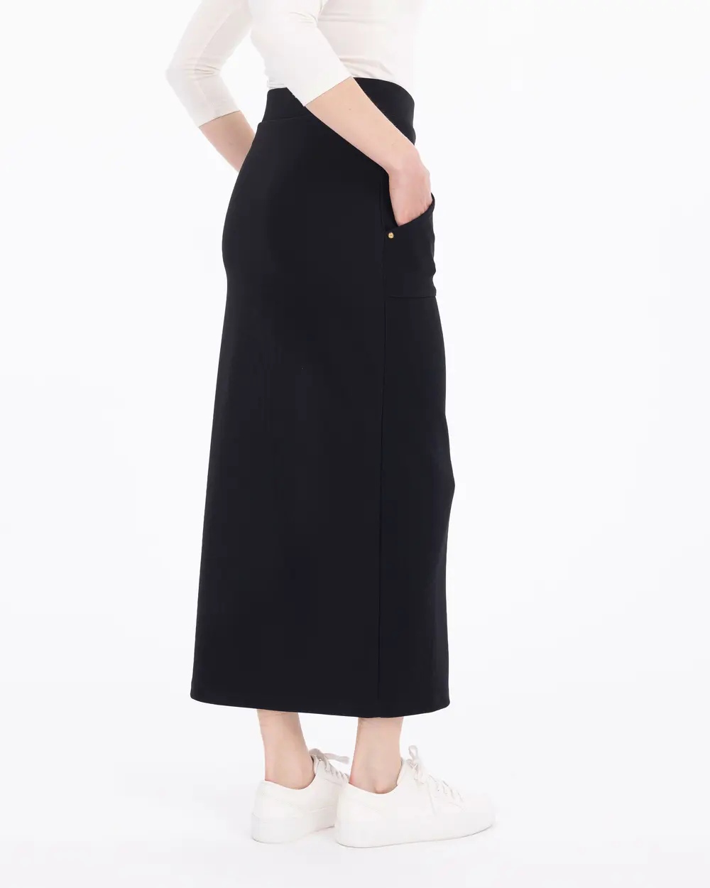 Knitted Fabric Slit Midi Skirt