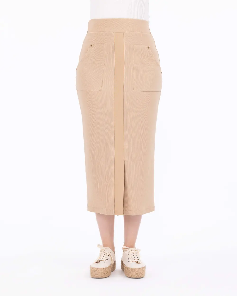 Knitted Fabric Slit Midi Skirt