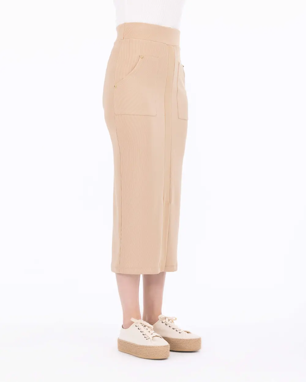 Knitted Fabric Slit Midi Skirt