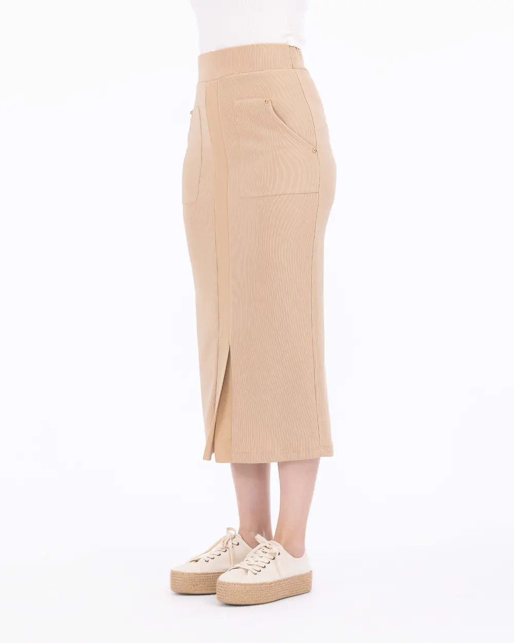 Knitted Fabric Slit Midi Skirt