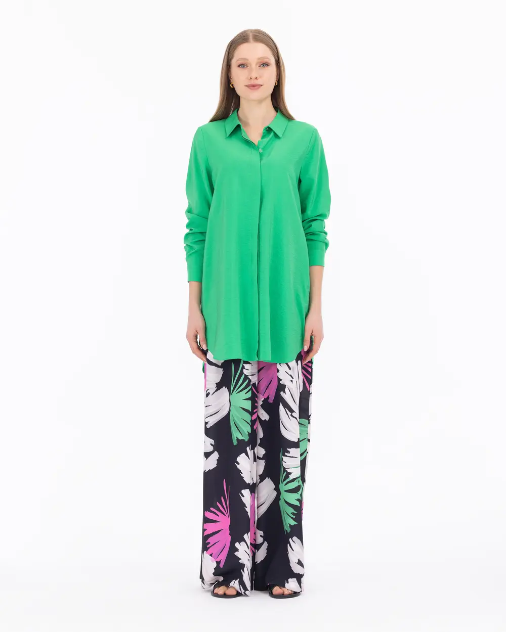 Tropical Patterned Wide Cut Trousers