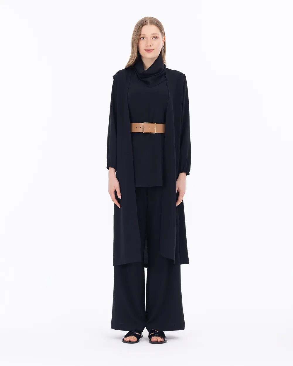 Elastic Waist Wide Cut Full Length Trousers