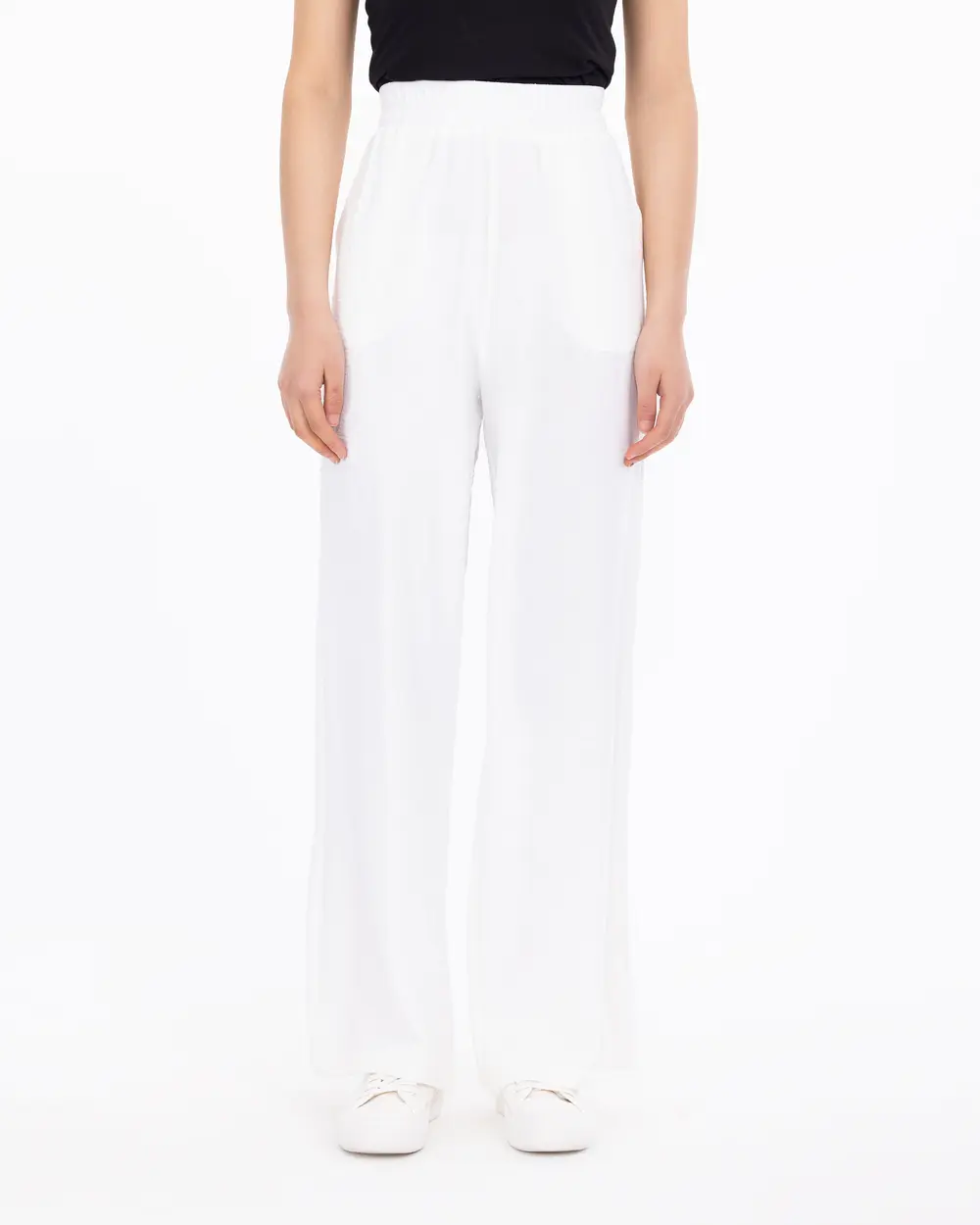 Elastic Waist Wide Cut Full Length Trousers