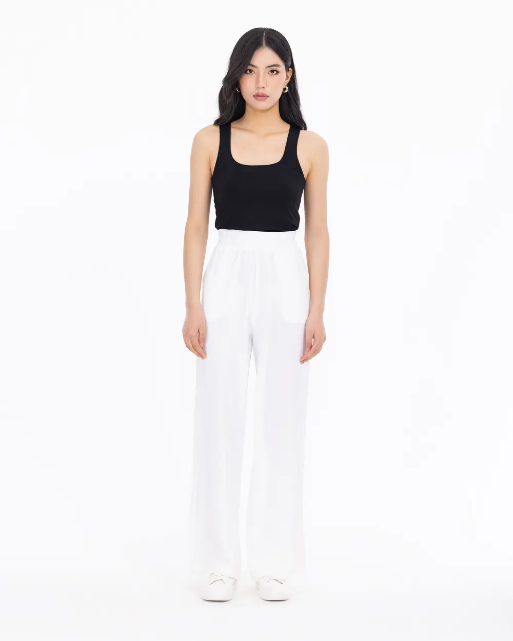 Elastic Waist Wide Cut Full Length Trousers