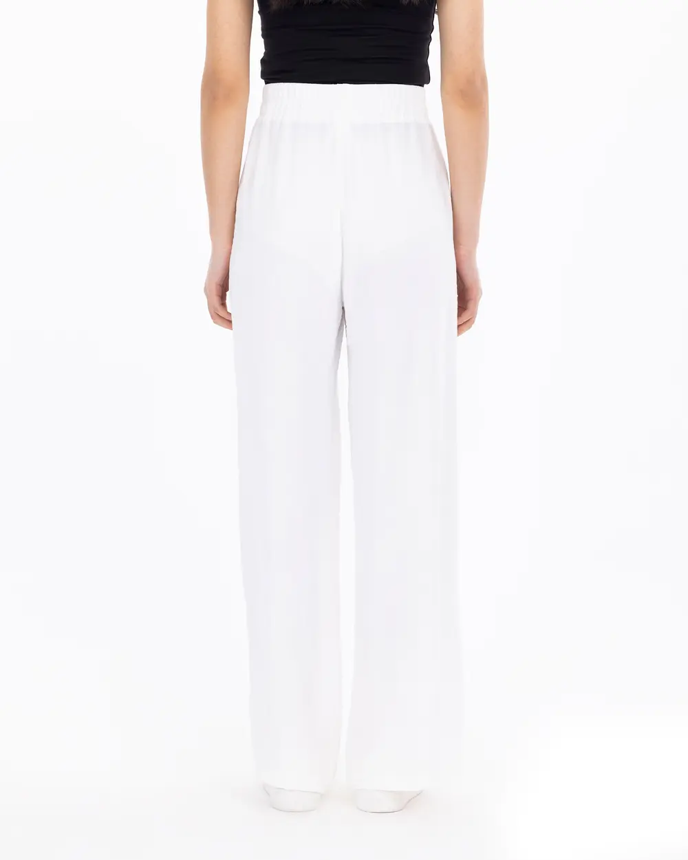 Elastic Waist Wide Cut Full Length Trousers