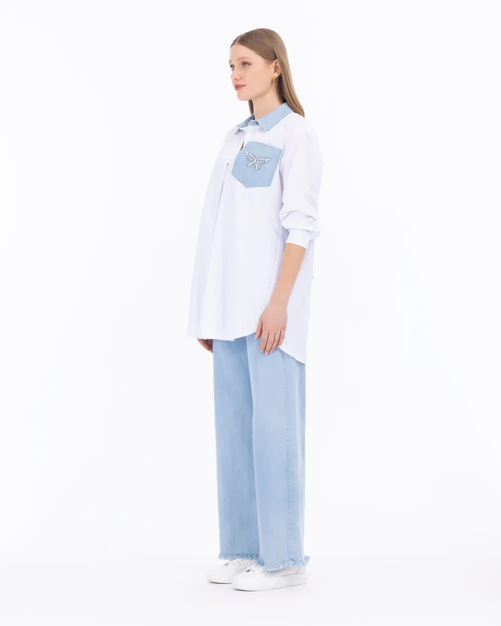 Geniş Kesim Paça Detaylı Jean Pantolon