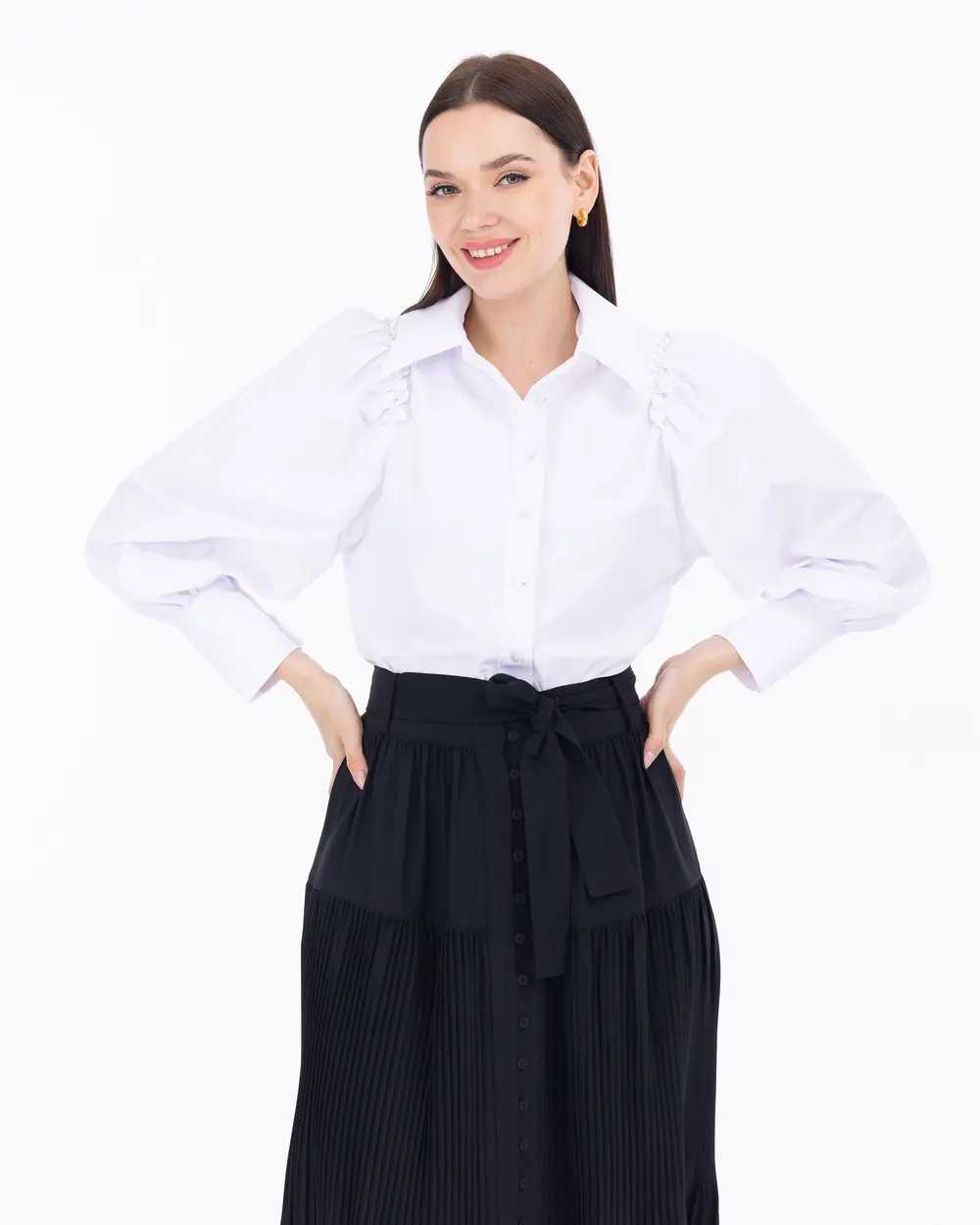 Vatkalı İnci Detay Koton Gömlek