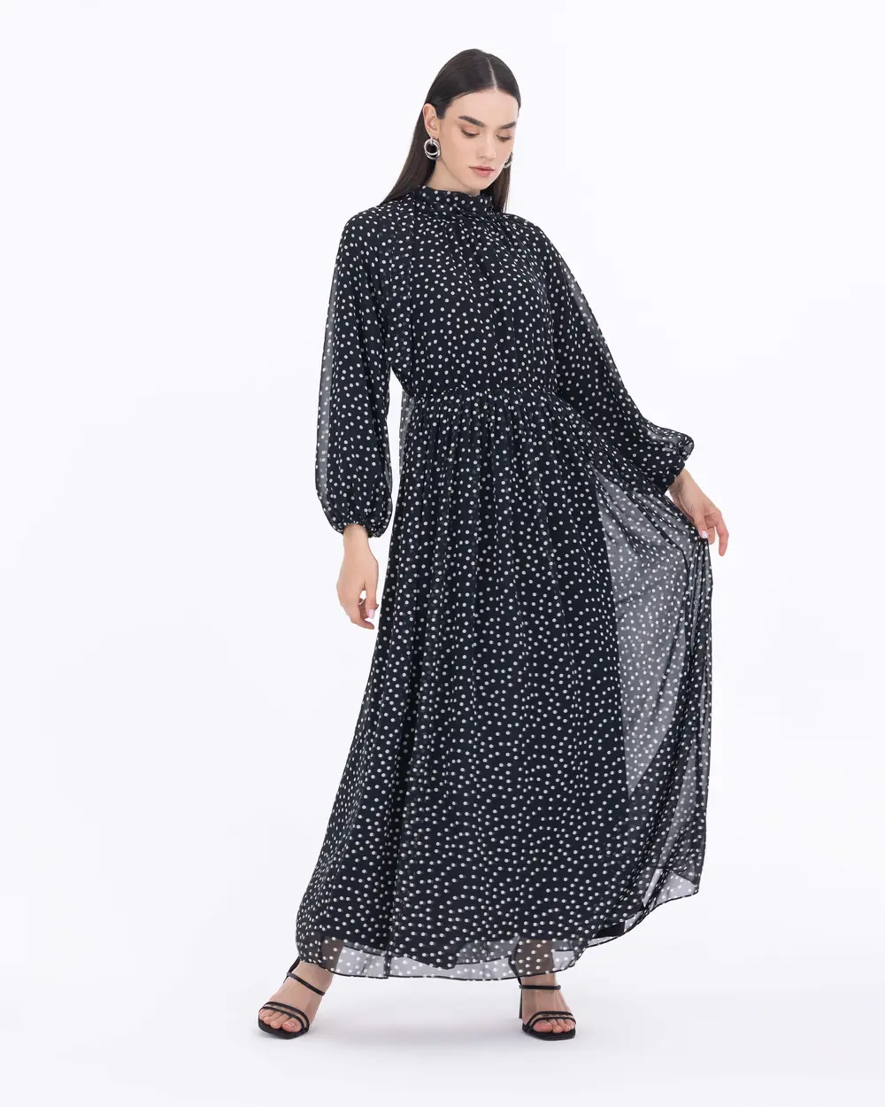 Dot Pattern Lined Chiffon Dress