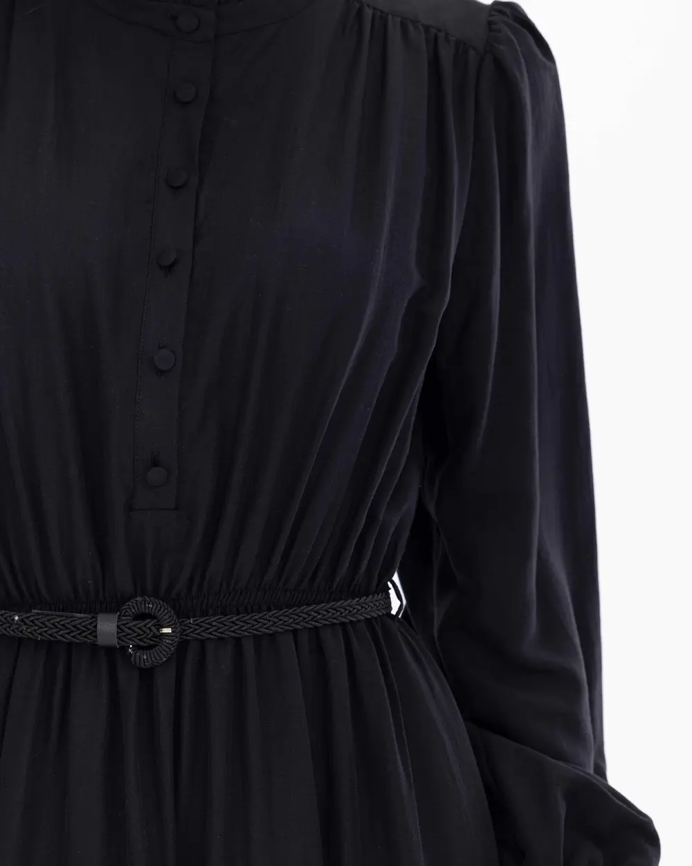 Ruffle Collar Long Sleeve Belt Dress