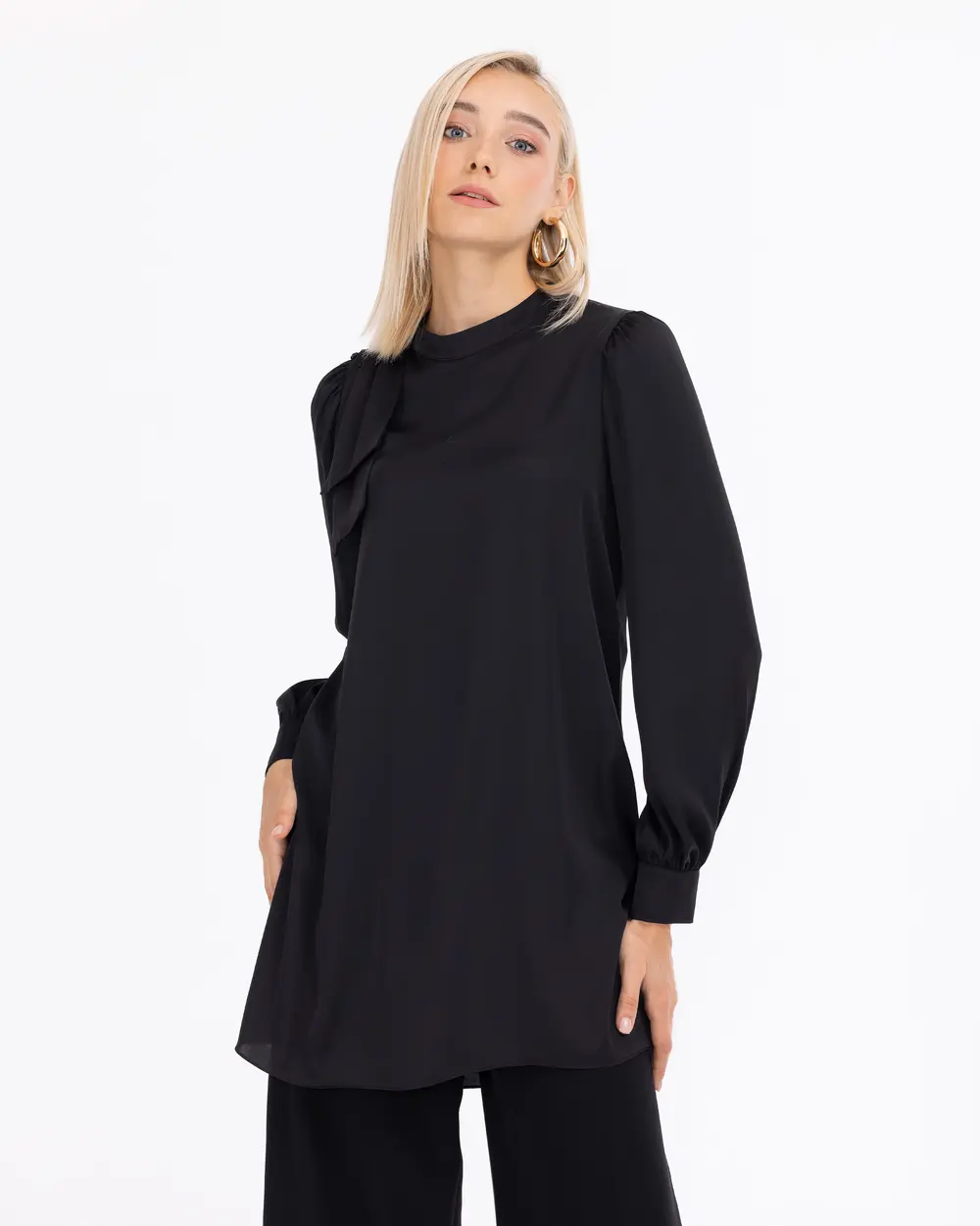 Satin Shoulder Detailed Stand Up Tunic