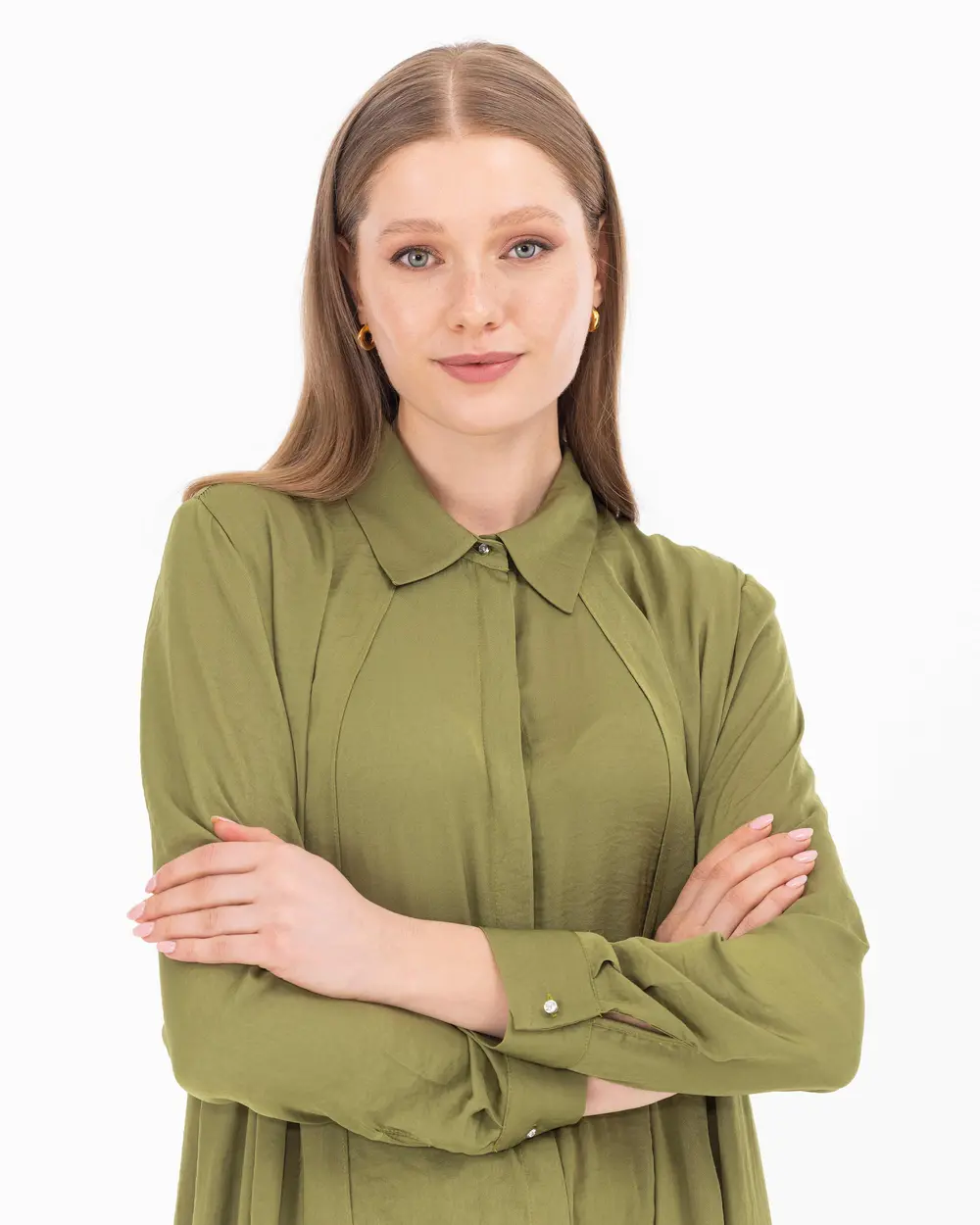 Asimetrik Kesim Gömlek Yaka Tunik