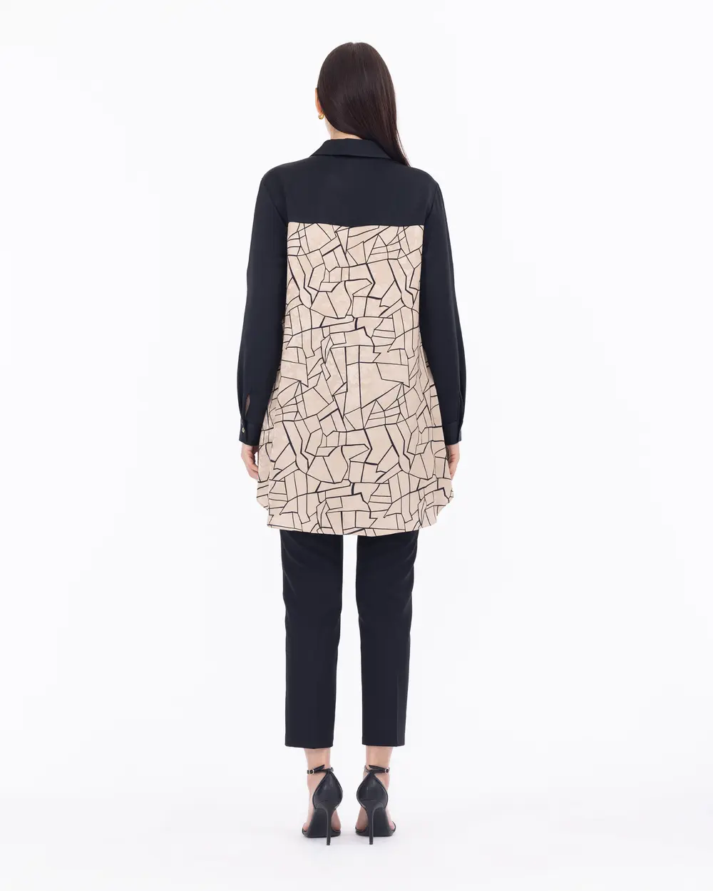 Gömlek Yaka İki Kumaşlı Tunik