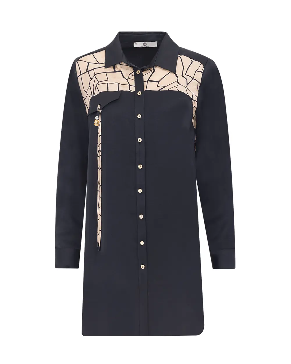 Gömlek Yaka İki Kumaşlı Tunik