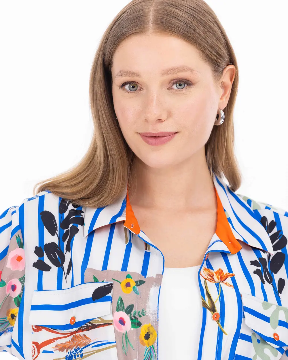 Floral Patterned Shirt Collar Jacket