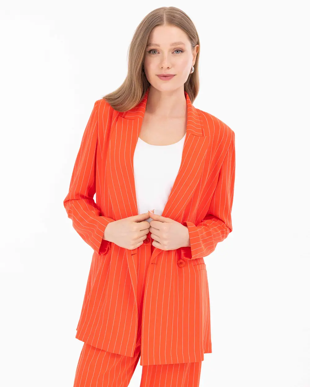 Double Breasted Collar Striped Blazer Jacket