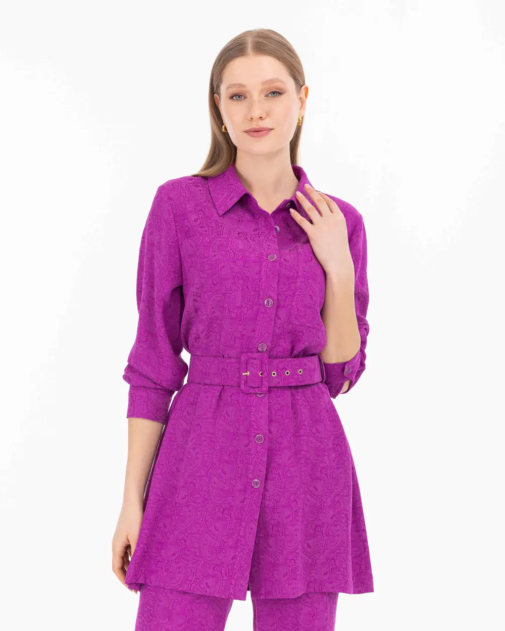 Kemerli Jakar Kumaş Ceket