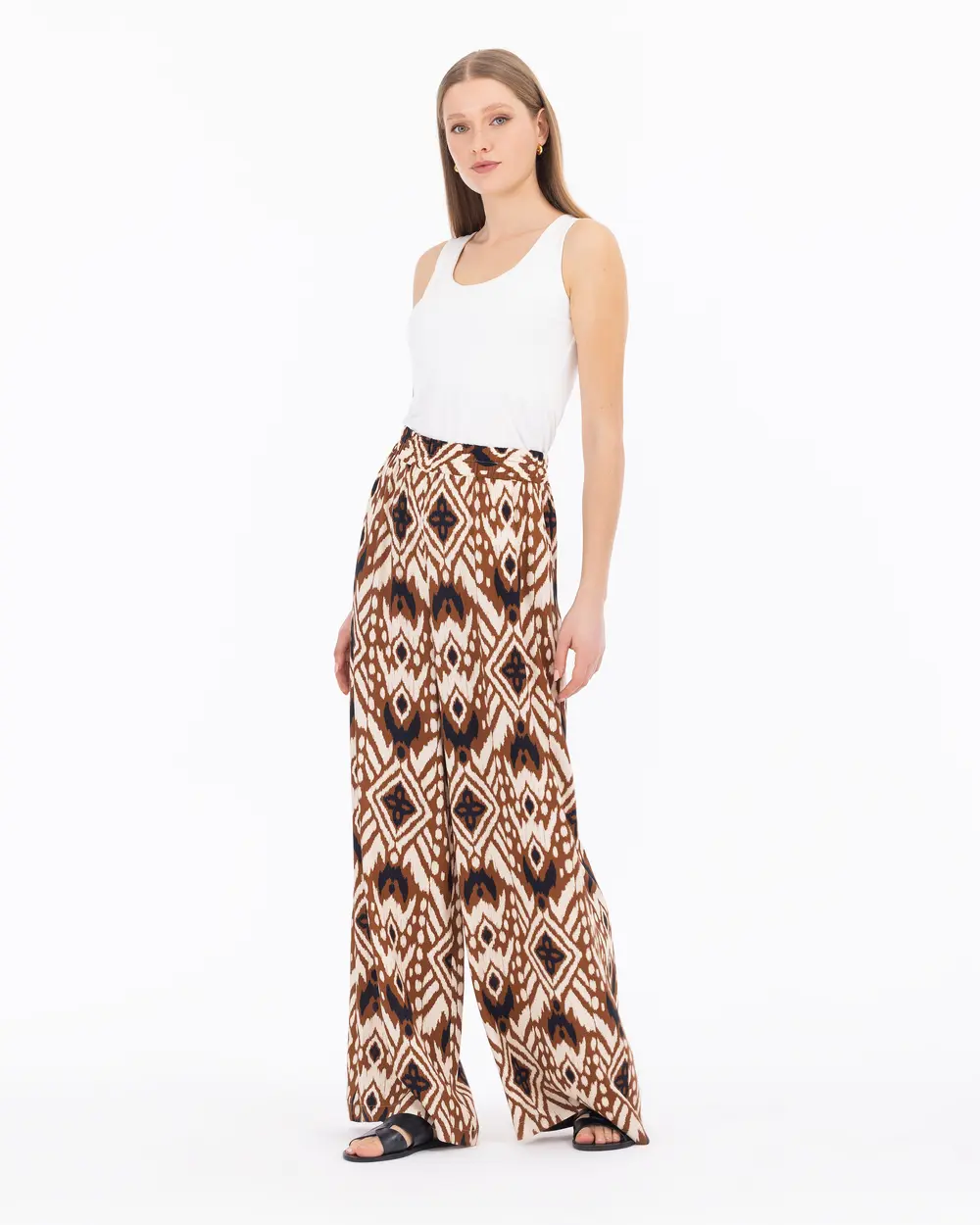 Ethnic Patterned Elastic Waist Trousers