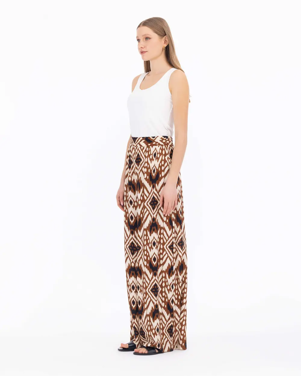 Ethnic Patterned Elastic Waist Trousers