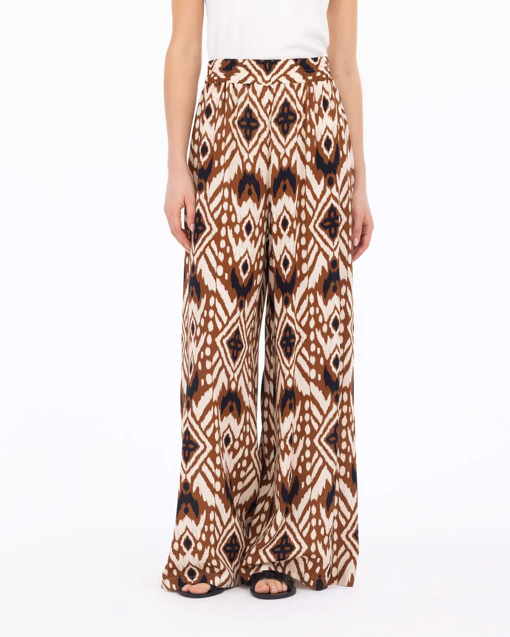 Ethnic Patterned Elastic Waist Trousers