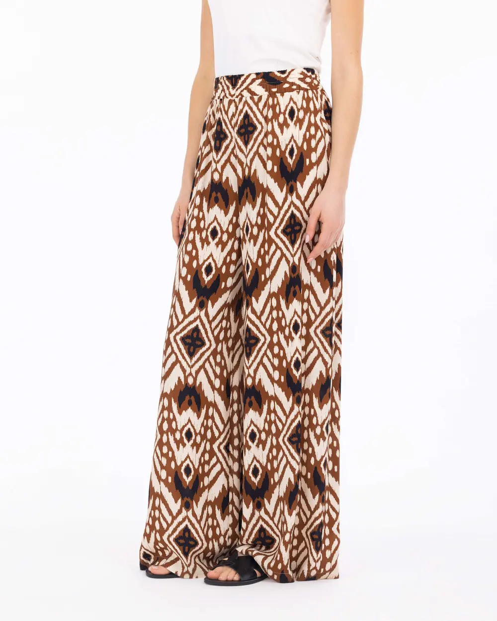 Ethnic Patterned Elastic Waist Trousers