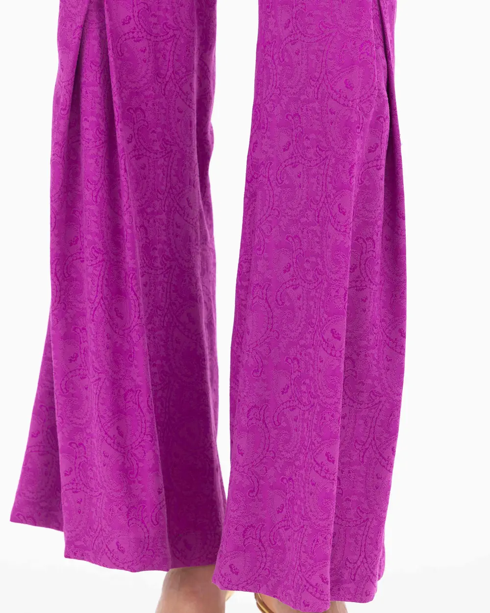 Hem Detailed Jacquard Fabric Full Length Trousers