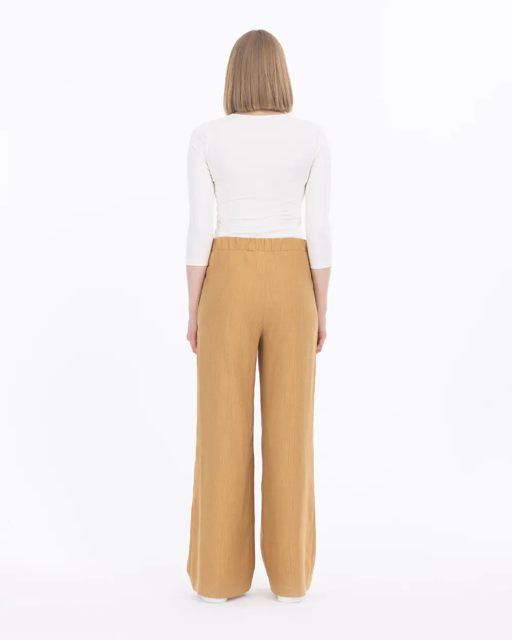 Wide Cut Elastic Waist Full Length Trousers