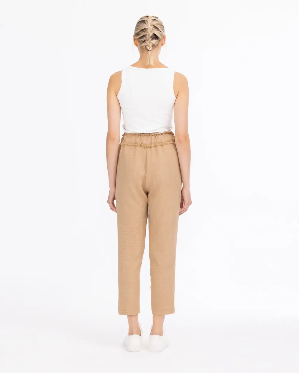 Elastic Waist Lace Detail Ankle Length Trousers