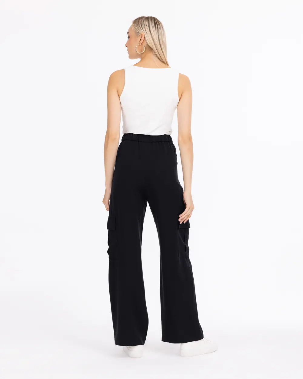 Half Elastic Waist Full Length Cargo Pants