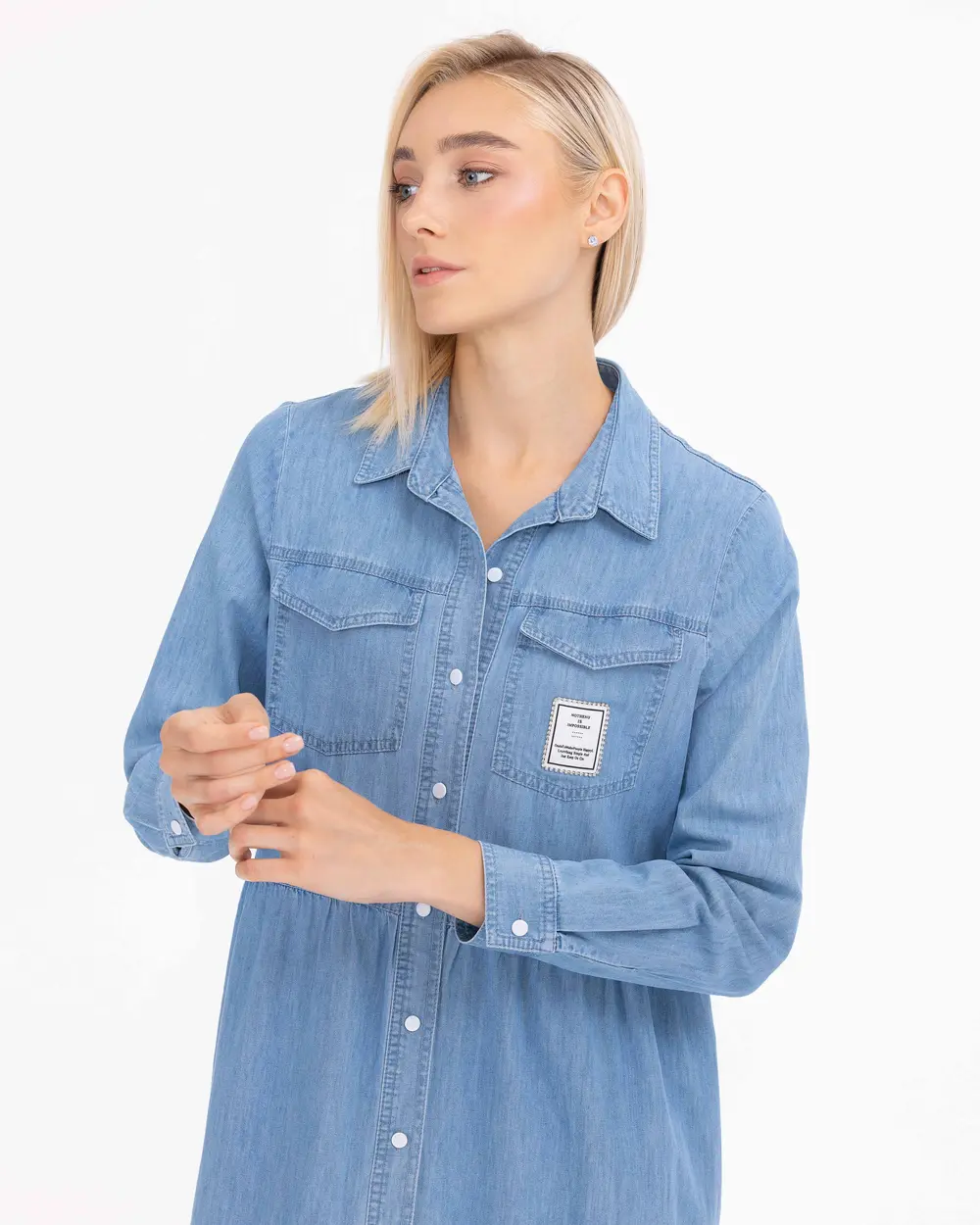 Cep Detaylı ÇıtÇıt Düğmeli Uzun Boy Jean Elbise