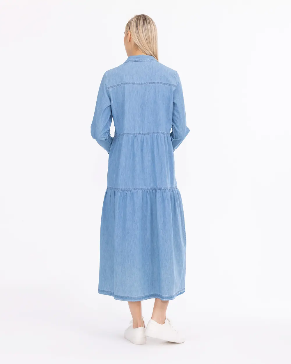 Cep Detaylı ÇıtÇıt Düğmeli Uzun Boy Jean Elbise