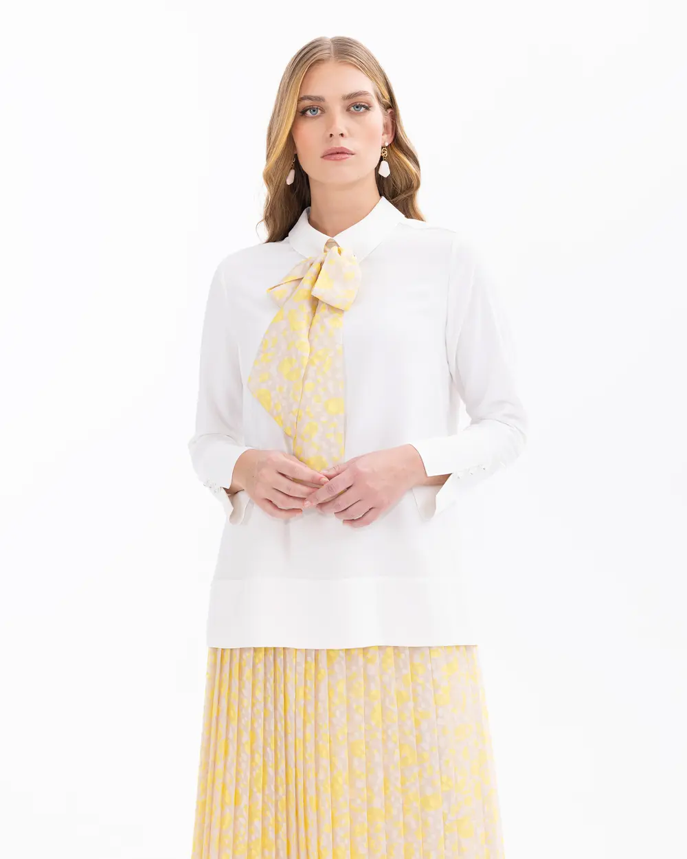 Shirt Collar Blouse with Tie Detail