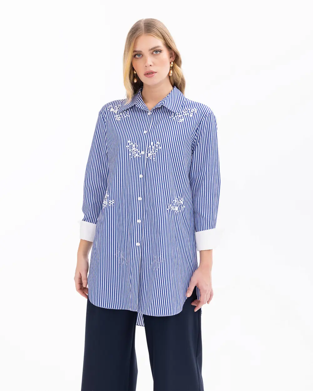 Stone Embroidered Striped Shirt