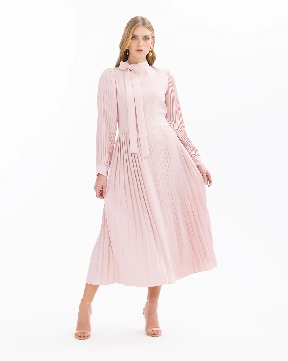 Pleated Dress with Tie Detail