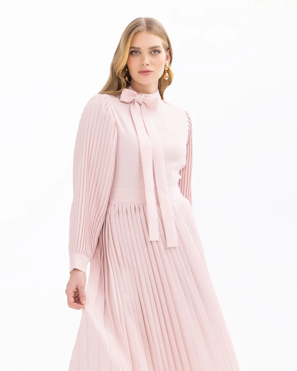 Pleated Dress with Tie Detail