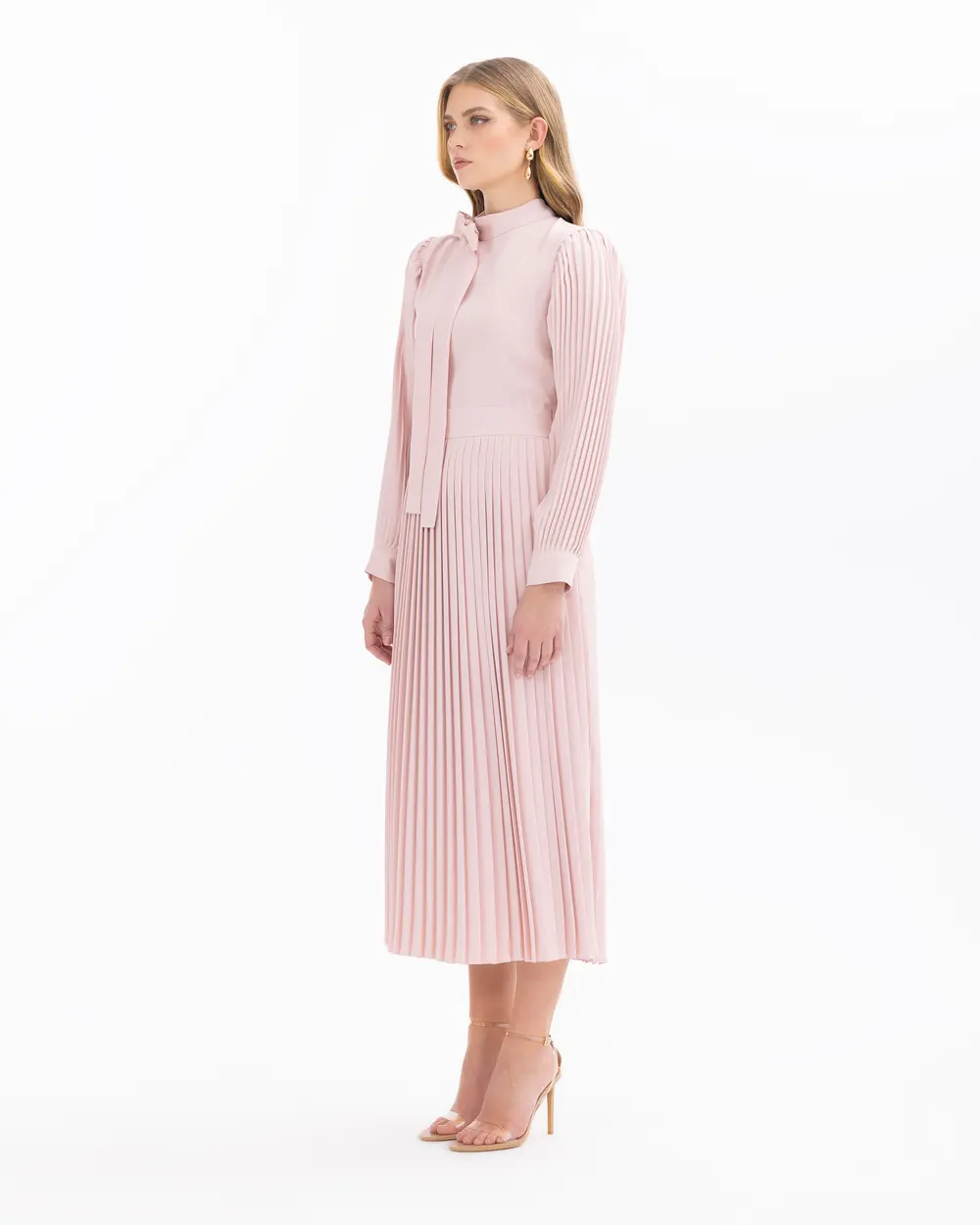 Pleated Dress with Tie Detail