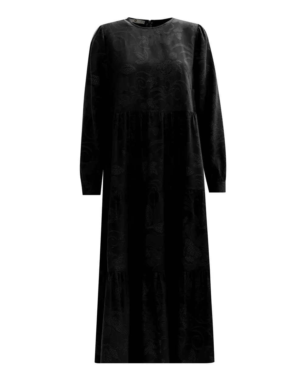 Sıfır Yaka Desenli Uzun Kol Elbise
