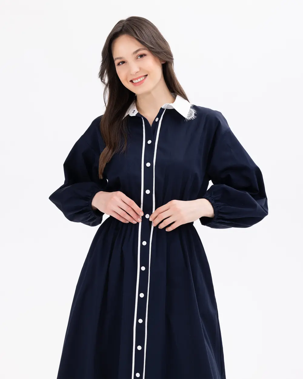 Shirred Button Detailed Dress