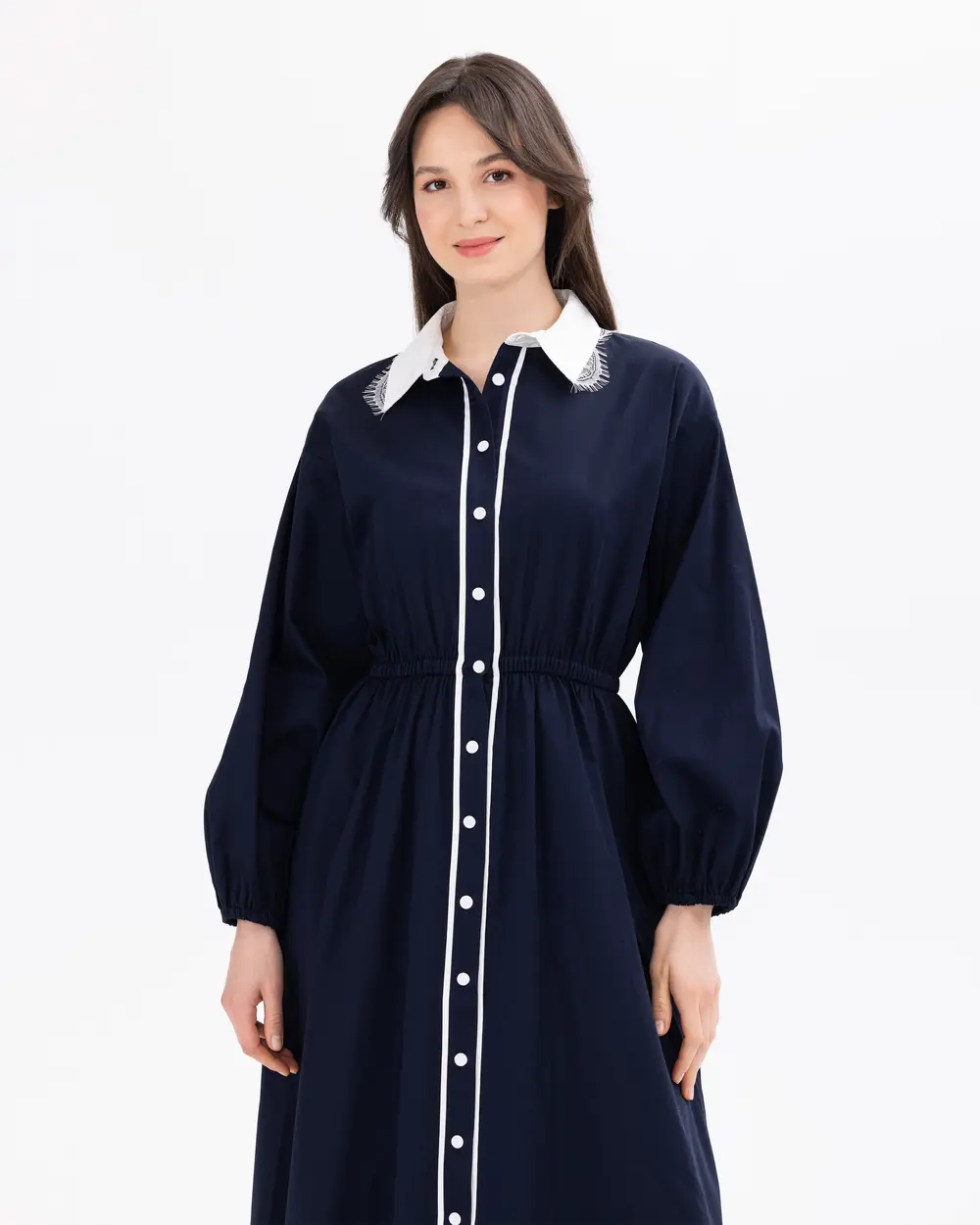 Shirred Button Detailed Dress