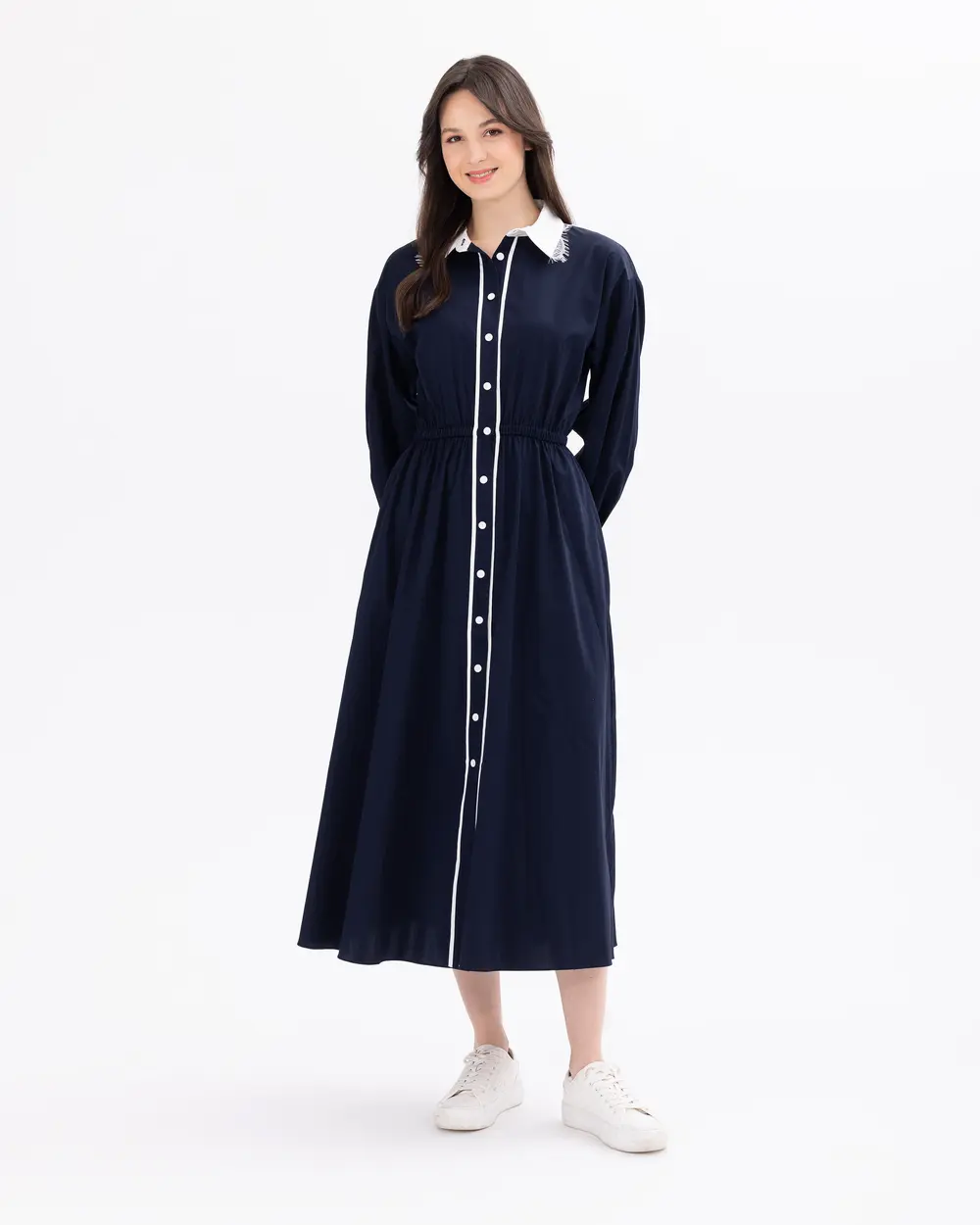 Shirred Button Detailed Dress